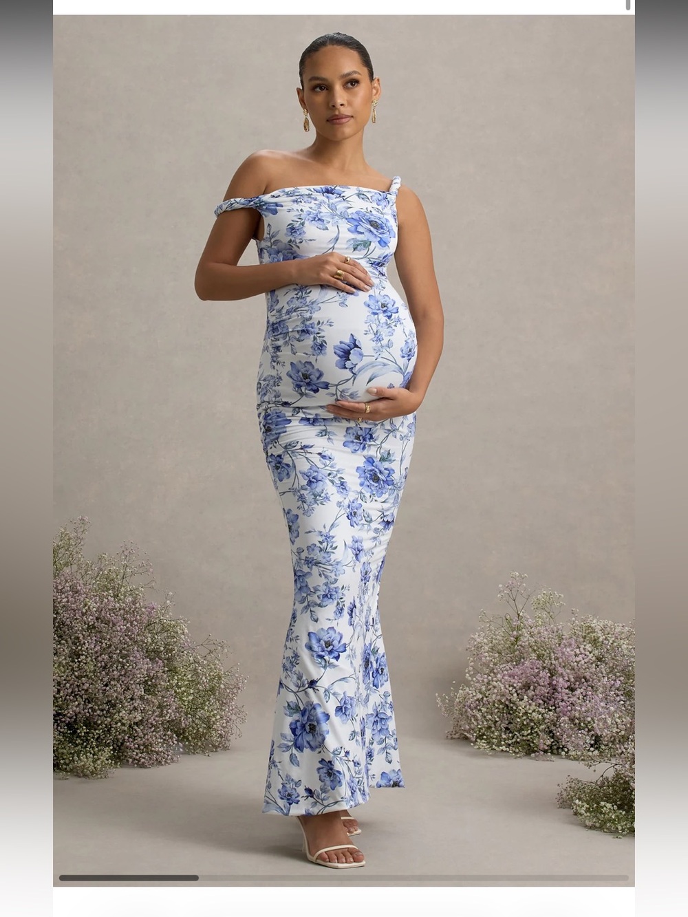 Club L London Lita Blue & White Floral Maternity Dress